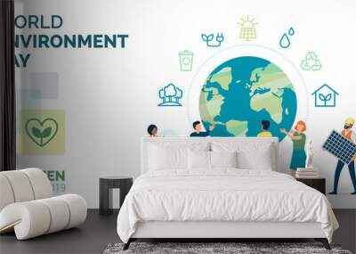 multiethnic group of people choosing a sustainable eco-friendly lifestyle Wall mural