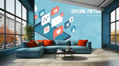 Social media apps on a smartphone Wall mural