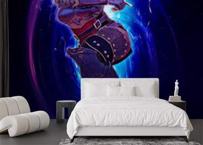 Woman elf warrior with sword on fantasy abstract background 3D illustration Wall mural