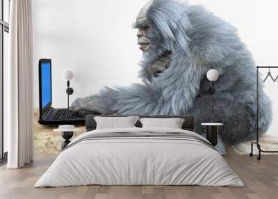 Yeti with laptop concept 3d illustration isolated on white background Wall mural