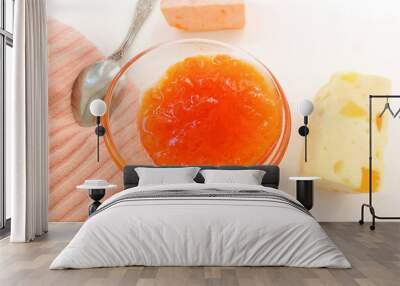   apricot jam in a glass bowl and fruit candy, delicious dessert        Wall mural