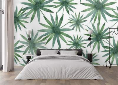 Watercolor seamless pattern with tropical leaves isolated on white background. Wall mural