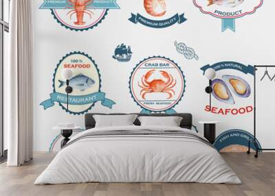 Watercolor set of labels Wall mural