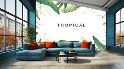 Watercolor vector banner tropical leaves isolated on white background. Wall mural