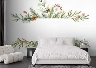 Watercolor vector Christmas banner with fir branches and place for text. Wall mural