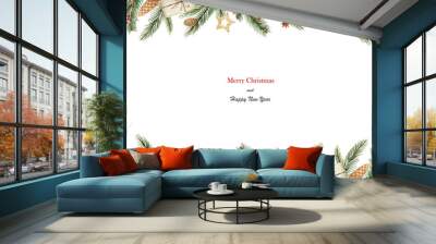 Watercolor vector Christmas banner with fir branches and place for text. Wall mural