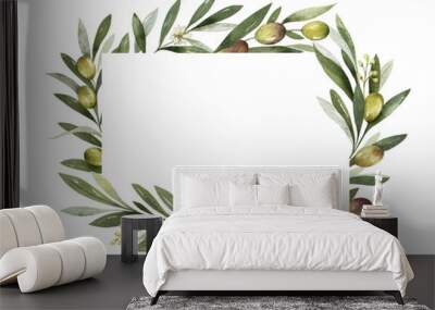 Watercolor vector frame of olive branches and leaves. Wall mural