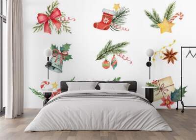 Watercolor vector set with Christmas elements isolated on white background. Wall mural