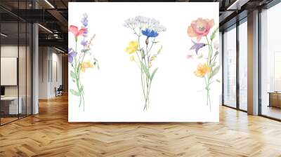 Wildflowers and Butterflies Watercolor vector bouquet isolated on white background. Wall mural