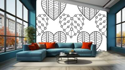 Decorative hearts. Black and white illustration for coloring book or page. Seamless pattern, love background. Wall mural