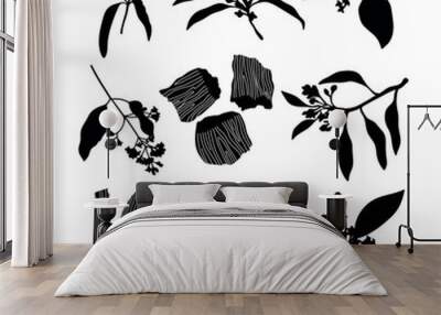 Sandalwood plant silhouette stencil templates Wall mural