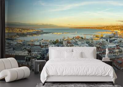 Geneva city and lake panorama, Switzerland Wall mural