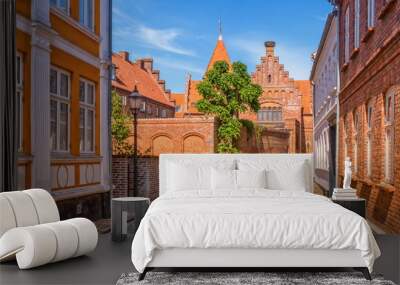 Street and houses in Ribe town, Denmark Wall mural