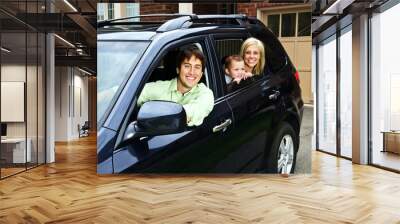 Happy family in car Wall mural