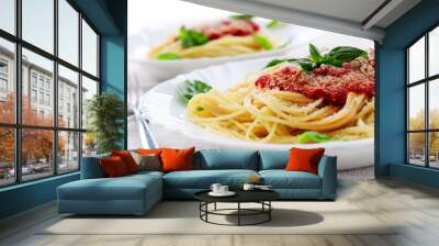 pasta with tomato sauce basil and grated parmesan Wall mural