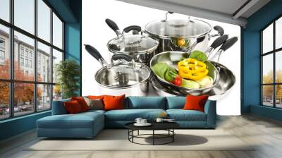 Stainless steel pots and pans with vegetables Wall mural