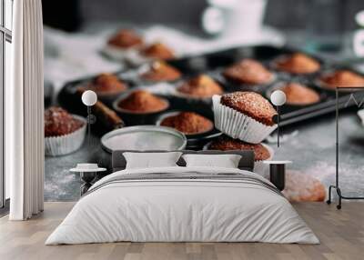 Banana muffins on the table. Breakfast Wall mural