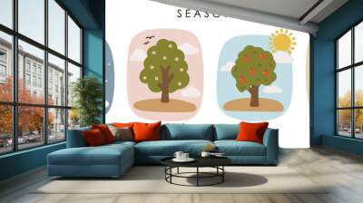 Seasons landscape set vector, abstract season tree vector, seasons illustration, plants vector Wall mural