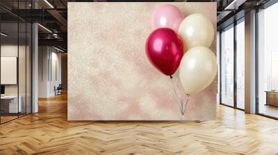 Festive helium balloons on glitter background Wall mural