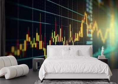 Stock trading graph with increasing growth shown on a screen Wall mural