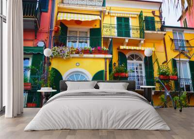 Colorful facades of famous resort  Alassio (province of Savona) on the Italian Riviera in Western Liguria, Italy Wall mural