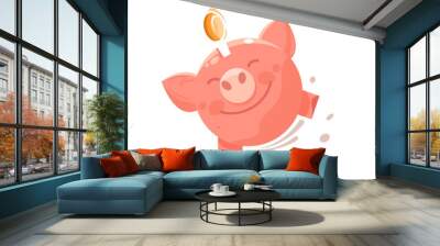 Piggy bank with coin. Icon saving or accumulation of money, investment Wall mural