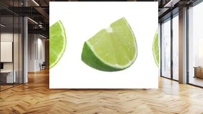 Collection of whole and cut lime fruits isolated on white background with clipping path Wall mural