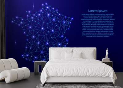 France map of polygonal mosaic lines, rays and space stars of vector illustration. Wall mural