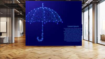 Umbrella opened from the rain from futuristic polygonal blue lines and glowing stars for banner, poster, greeting card. Vector illustration. Wall mural