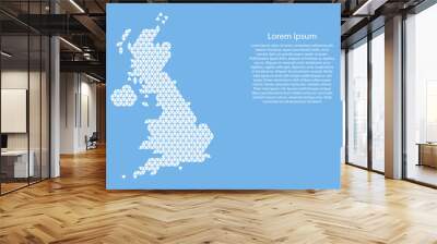 United Kingdom map abstract schematic from white  triangles repeating pattern geometric on light blue background with nodes for banner, poster, greeting card. Vector illustration. Wall mural