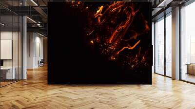 Burning of rice straw at night. Wall mural