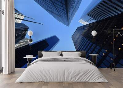 Worm's-eye view architecture and blue background , Lower Manhattan, New York City, USA Wall mural