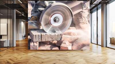 Bricks cut with circular electric saw  Wall mural