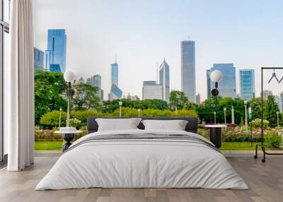 Chicago Grant Park with skyscrapers in background, Illinois, USA Wall mural