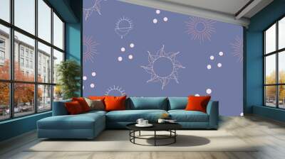 jewerly sun and dots seamless pattern on blue background Wall mural