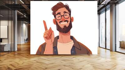 A happy young hipster man with the beard pointing up Wall mural