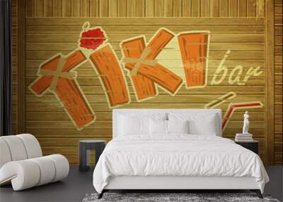 Retro Design Tiki Bar Menu on wooden background Wall mural