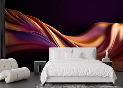 Abstract Background with 3D Wave Bright Gold and Purple Gradient Silk Fabric Wall mural