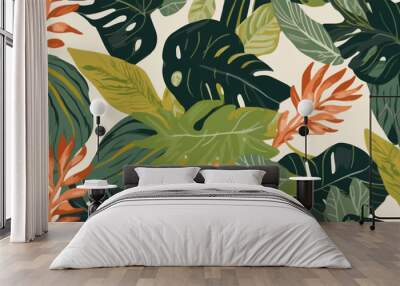 Abstract exotic botanical print. Hand drawn collage contemporary seamless pattern Wall mural