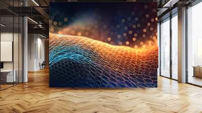 Abstract tech background with illuminated fiber optic connections, quantum computing network system and electronic global intelligence Wall mural