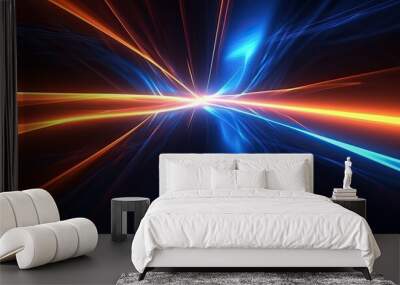 Beautiful abstract futuristic dark background with neon blue and orange glow Wall mural