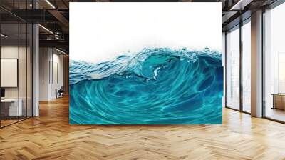 Beautiful textured turquoise sea natural wave close-up, isolated on white background Wall mural