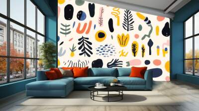 Big set of trendy design elements. Collection of different hand drawn shapes and textures . Vector seamless pattern Wall mural