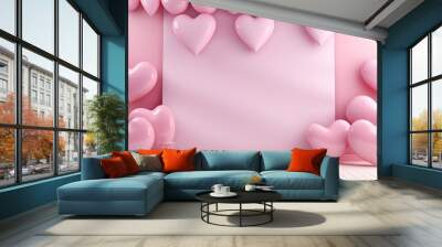 Concept of love valentine day with pink balloon heart background. podium or stage banner love valentine day with pink heart Wall mural