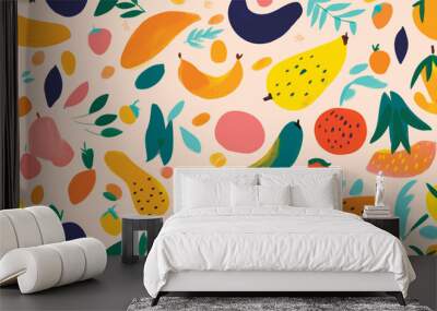 Hand drawn abstract artistic cute fruit pattern. Collage playful contemporary print. Fashionable template for design. Wall mural