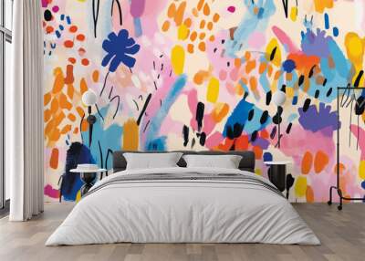 Hand drawn bright artistic abstract floral print. Modern cute collage pattern. Fashionable template for design Wall mural