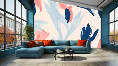 Hand drawn minimal artistic abstract floral print. Creative collage pattern. Fashionable template for design Wall mural