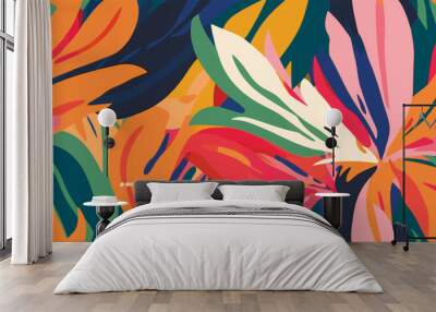 Modern tropical floral pattern. Colorful abstract contemporary seamless pattern. Hand drawn unique print. Wall mural