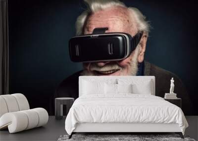 retired elderly man looking through VR goggles Wall mural