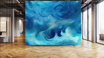 Seamless abstract turquoise blue rolling ocean waves seascape painting background texture. Contemporary tileable nautical sea water backdrop or summer vacation beach theme digital art pattern Wall mural